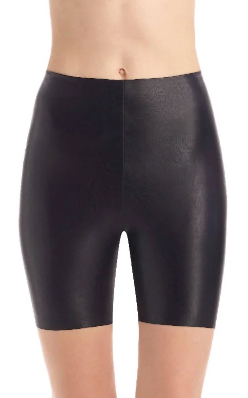 Shorts For Women-Faux Leather Bike Short In Black