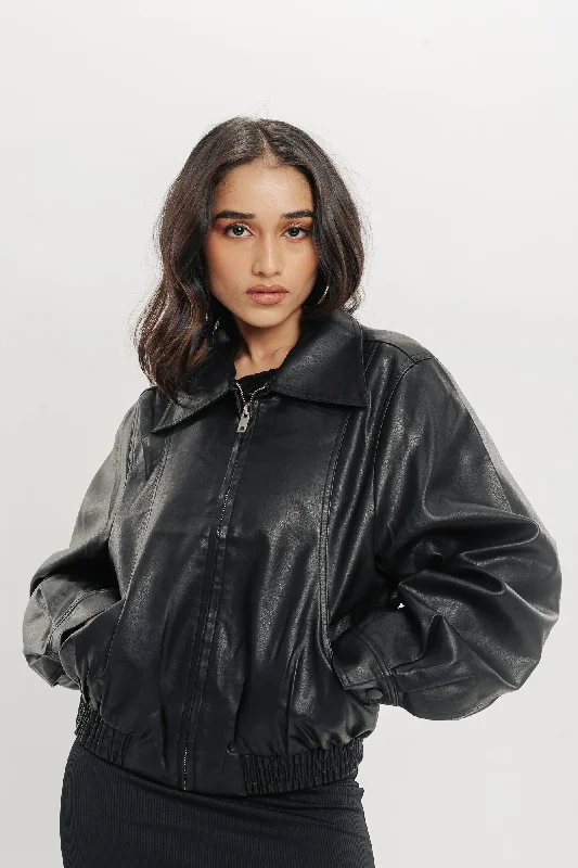 Jackets With Bomber Style-Black Leather Jacket