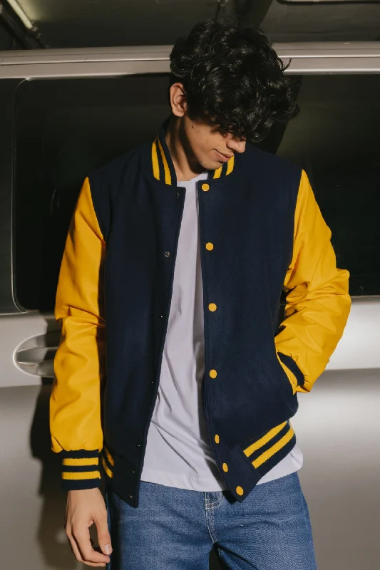 Jackets With Striped Pattern-Navy Men's Varsity Jacket