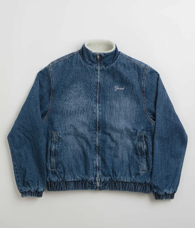 Jackets For Warehouse Workers-Grand Collection Denim Sherpa Track Jacket - Blue