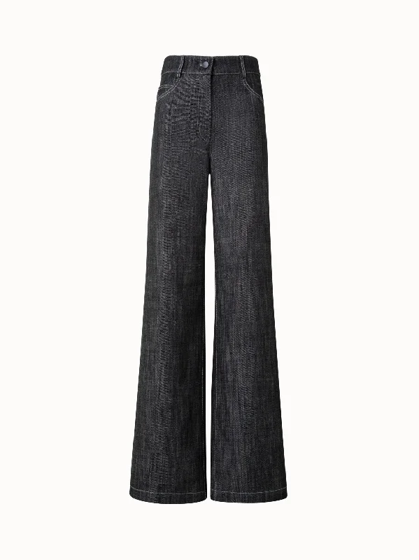 Pants For Tennis-Wide Leg Pants in Winter Denim