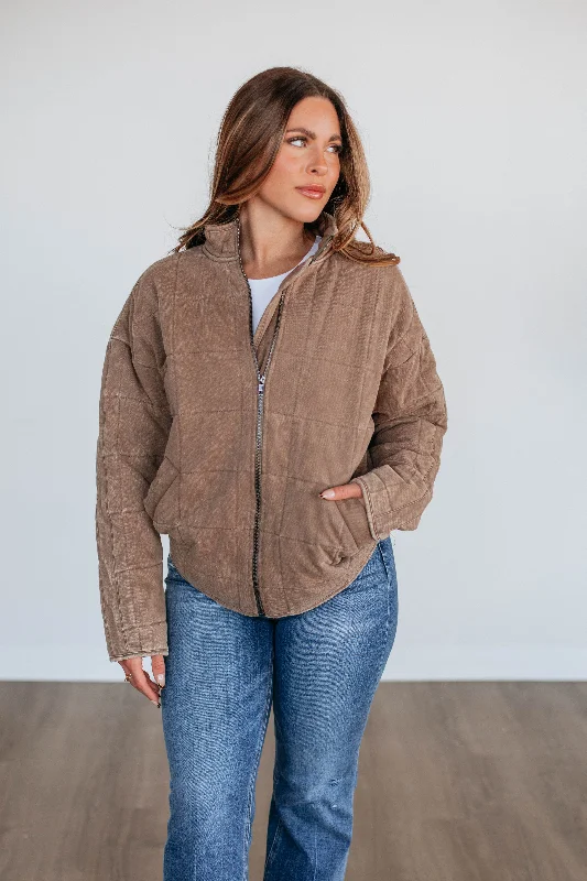 Jackets With Embroidered Details-Winslie Quilted Jacket - Mocha