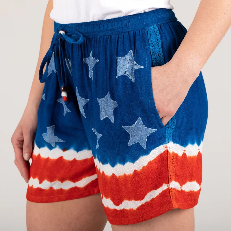 Shorts For Petite Fit-Stars & Stripes Hand Dyed Drawstring Shorts