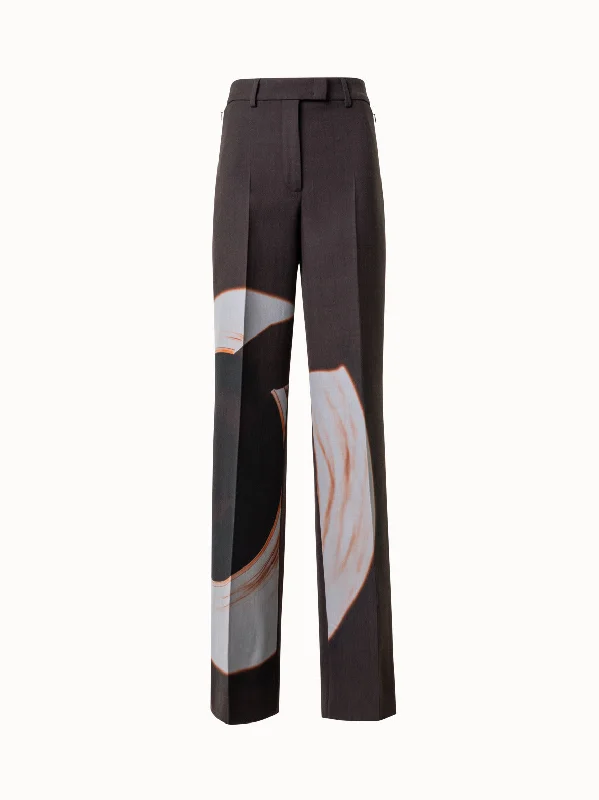 Pants For Heavyweight Training-Wide-Leg Wool Pants with Mocca Loop Print