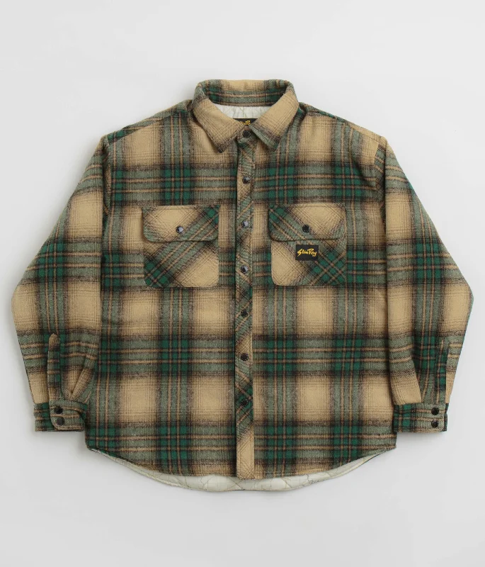 Jackets For Fishermen-Stan Ray Quilted Plaid Overshirt - Olive Plaid