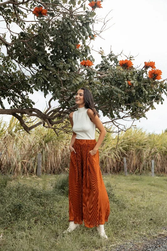 Pants With Distressed Look-Leria Wide Pant - Burnt Orange