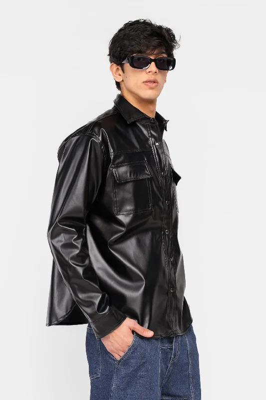 Jackets For Chefs-Black Leather Cowboy Men's Jacket