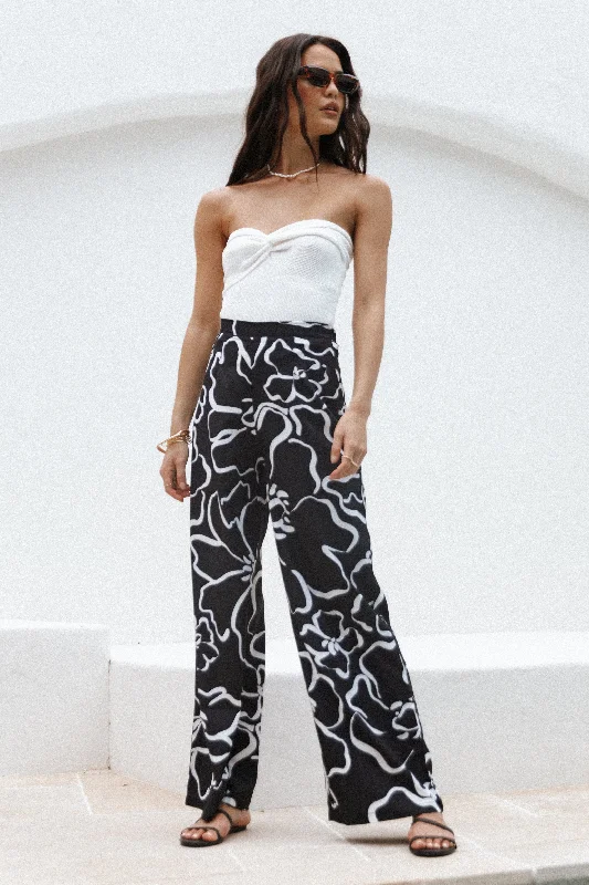 Pants With Tapered Cut-York Pant - White Black Floral