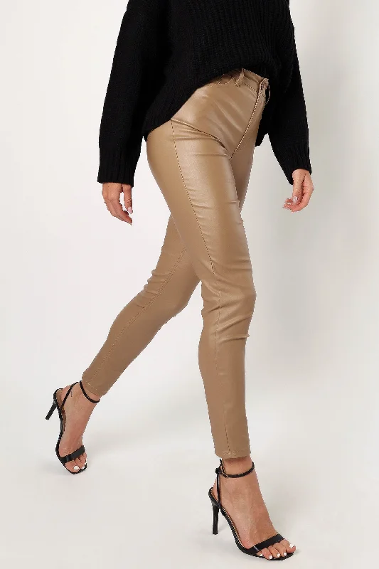 Pants For Tall Men-Sammie Vegan Leather Pants - Tan