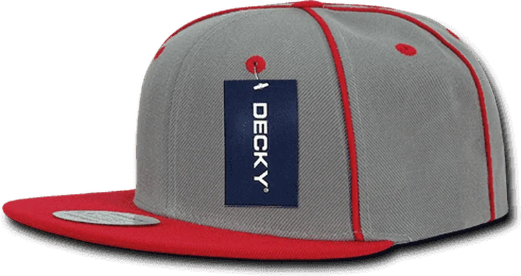 Hat With Striped Pattern-Decky 1078 Piped Crown Snapback Cap - Red