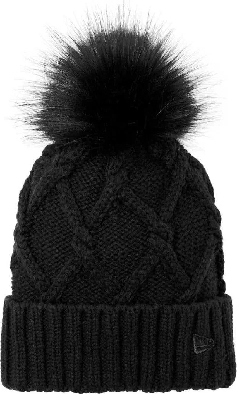 Hat For Gothic Fashion-New Era NE911 Faux Fur Pom Beanie - Black