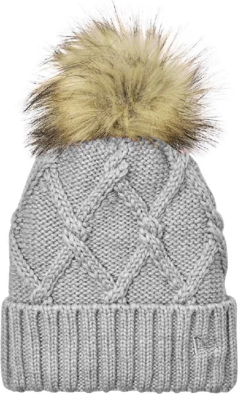 Hat For Punk Style-New Era NE911 Faux Fur Pom Beanie -  Heather Grey