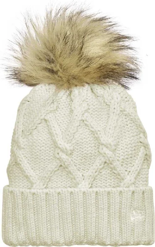 Hat For Hip-Hop Fashion-New Era NE911 Faux Fur Pom Beanie - Ivory