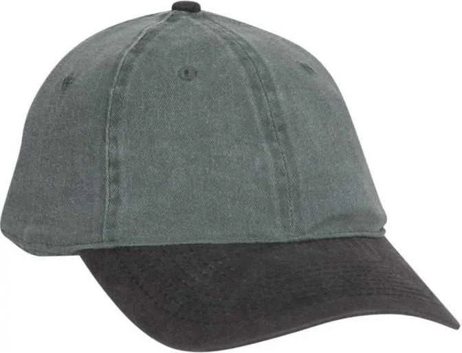 Hat For Vintage Outfits-OTTO 10-271 Stretchable Washed Pigment Dyed Cotton Twill Low Profile Pro Style Soft Crown Cap - Black Dark Green