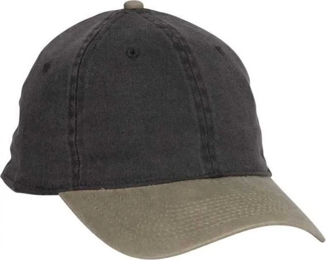 Hat For Office-OTTO 10-271 Stretchable Washed Pigment Dyed Cotton Twill Low Profile Pro Style Soft Crown Cap - Khaki Black