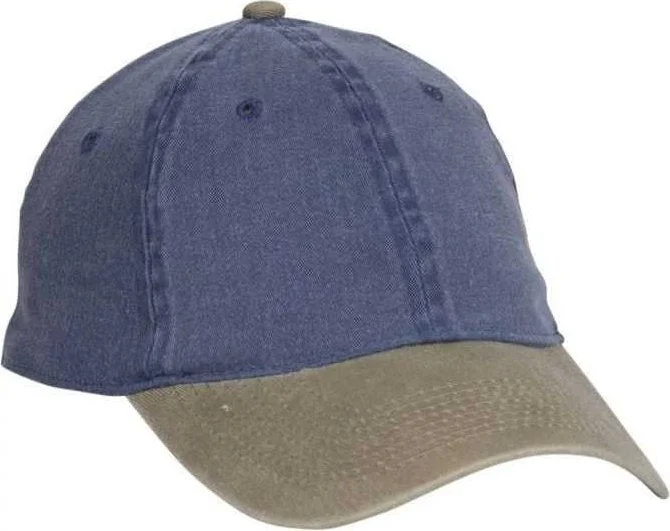 Hat For Casual Wear-OTTO 10-271 Stretchable Washed Pigment Dyed Cotton Twill Low Profile Pro Style Soft Crown Cap - Khaki Navy