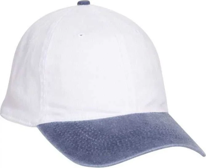 Hat For Festivals-OTTO 10-271 Stretchable Washed Pigment Dyed Cotton Twill Low Profile Pro Style Soft Crown Cap - Navy White