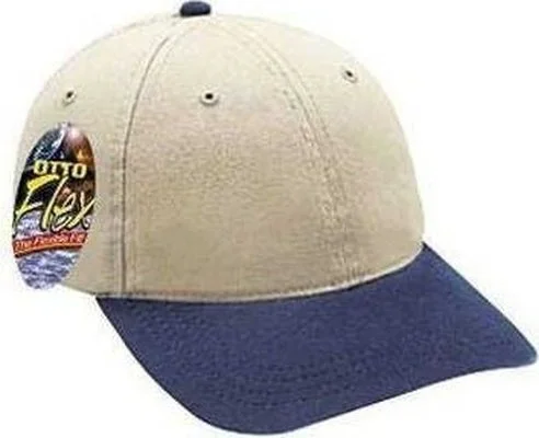 Hat For Basketball-OTTO 10-275 Stretchable Garment Washed Cotton Twill Low Profile Pro Style Cap - Navy Khaki