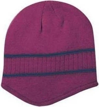 Hat With Snapback-OTTO 100-630 100% Acrylic Knit Beanie with Stripes - Maroon Navy