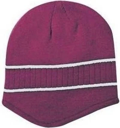 Hat With Elastic Band-OTTO 100-630 100% Acrylic Knit Beanie with Stripes - Maroon White