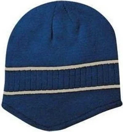 Hat With Adjustable Strap-OTTO 100-630 100% Acrylic Knit Beanie with Stripes - Navy Khaki