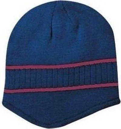 Hat With Short Brim-OTTO 100-630 100% Acrylic Knit Beanie with Stripes - Navy Maroon