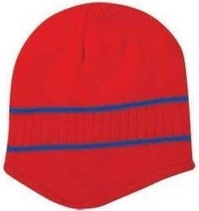 Hat For Elegant Wear-OTTO 100-630 100% Acrylic Knit Beanie with Stripes - Red Royal