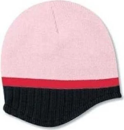 Hat For Retro Looks-OTTO 100-632 Acrylic Knit Beanie with Trim and Fleece Lining - Soft Pink Black Heather Pnk