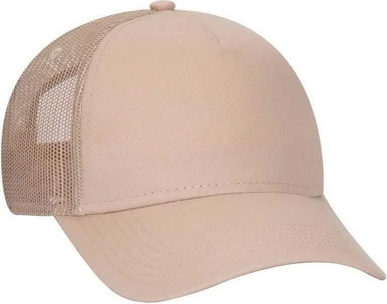 Hat For Formal Events-OTTO 102-664 Cotton Twill 5 Panel Low Profile Pro Style Mesh Back Cap - Khaki