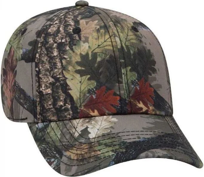 Hat For Tennis-OTTO 103-1263 6 Panel Camouflage Polyester Canvas Low Profile Cap - Nature Pattern Dark Khaki