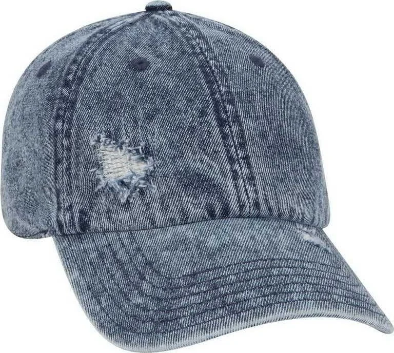 Hat For Golf-OTTO 104-1250 6 Panel Low Profille Snow Washed Distressed Denim Cap - Navy