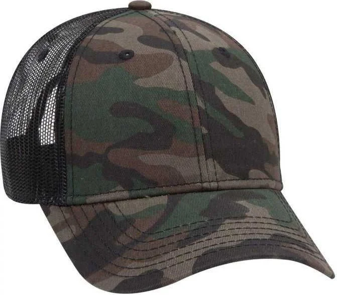 Hat For Beach-OTTO 105-1247 6 Panel Low Profile Syle Camouflage Cotton Twill Mesh Back Cap - Camo BlackMesh