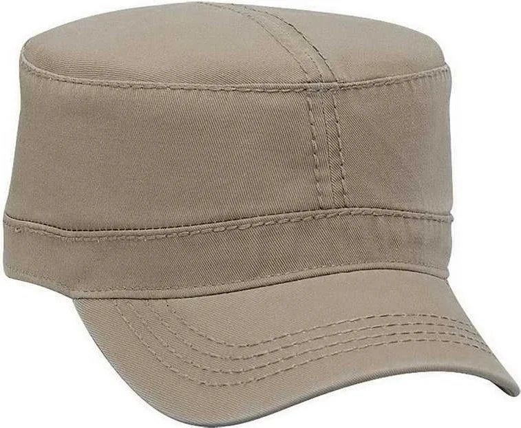 Hat With Petite Fit-OTTO 109-1039 Military Cap - Dark Khaki