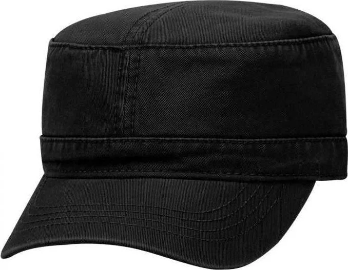 Hat For Travel-OTTO 109-791 Superior Garment Washed Cotton Twill Military Style Cap with Adjustable Hook and Loop - Black