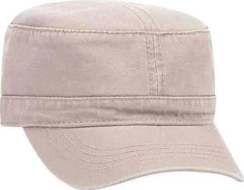 Hat For Skiing-OTTO 109-791 Superior Garment Washed Cotton Twill Military Style Cap with Adjustable Hook and Loop - Khaki