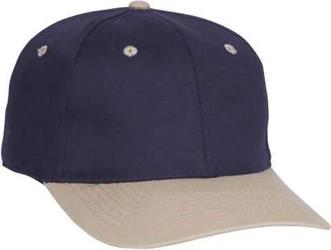 Hat For Cold Weather-OTTO 11-018 Stretchable Deluxe Brushed Cotton Twill 6 Panel Low Profile Pro Style Cap - Khaki Navy