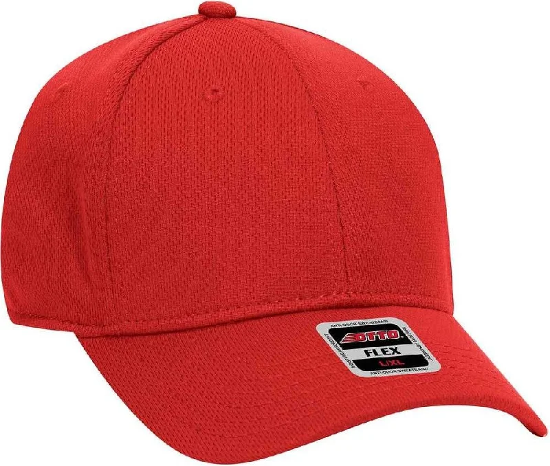 Hat For Running-OTTO 11-1162 Cool Comfort Stretchable Polyester Cool Mesh Flex 6 Panel Low Profile Baseball Cap - Red