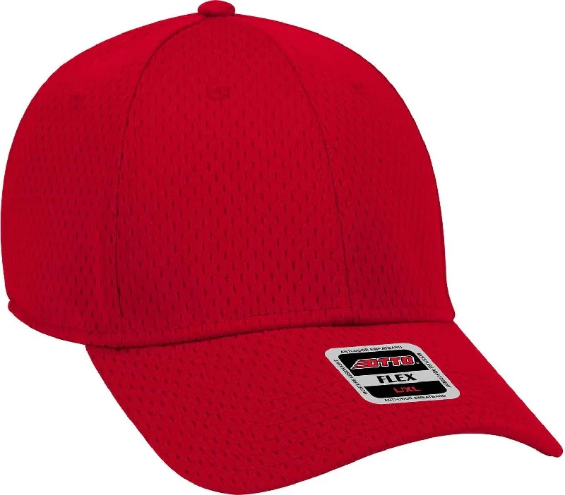 Hat For Camping-OTTO 11-1168 Stretchable Polyester Pro Mesh Flex 6 Panel Low Profile Baseball Cap - Red