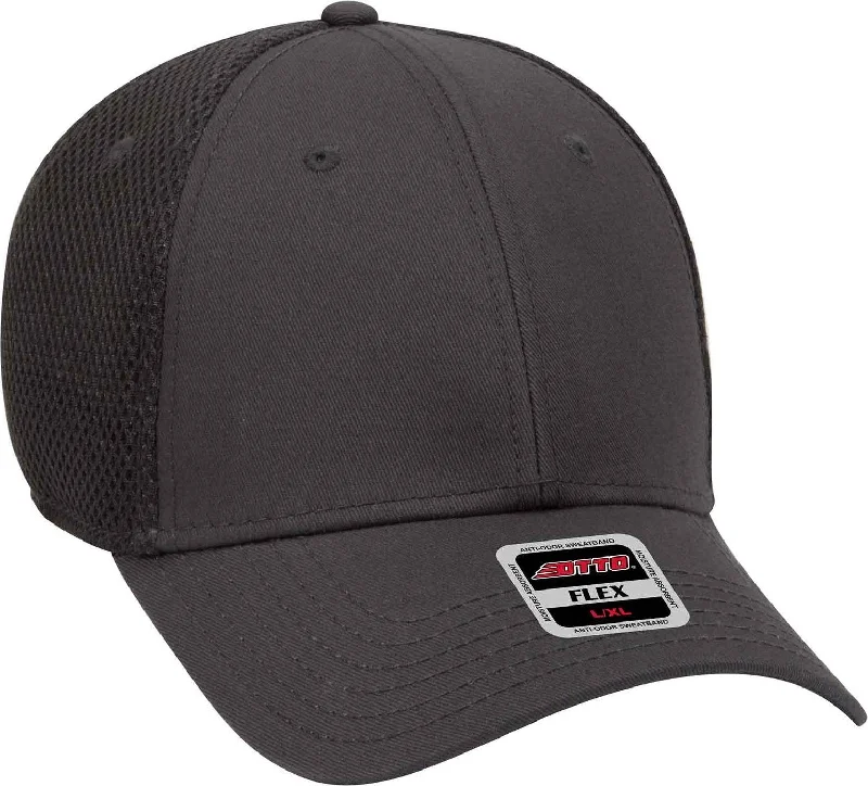 Hat For Rainy Days-OTTO 11-1169 Cotton Twill w/ Stretchable Polyester Air Mesh Back "OTTO Flex" 6 Panel Low Profile Baseball Cap - Charcoal Gray