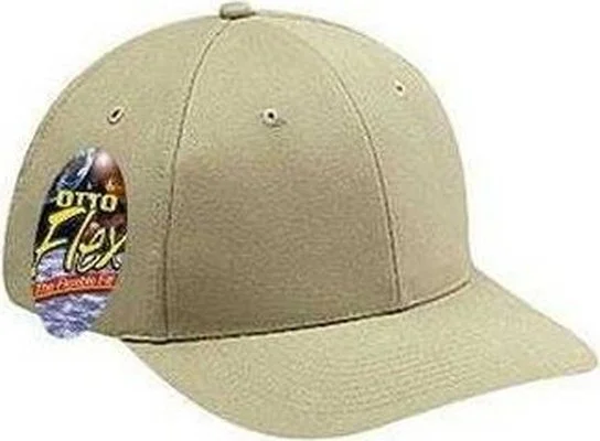 Hat For Curly Hair-OTTO 11-421 Stretchable Brushed Chino Cotton Twill 6 Panel Low Profile Pro Style Cap - Khaki