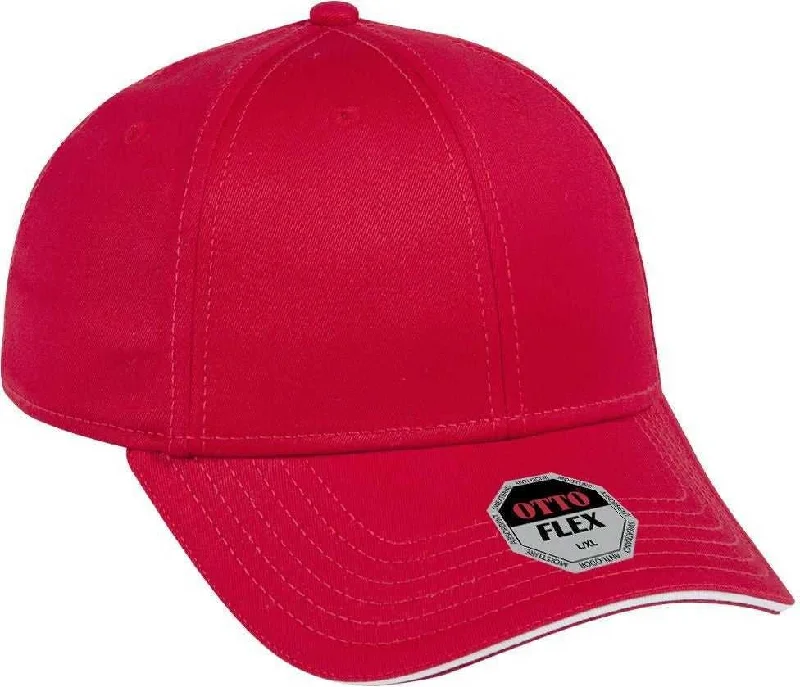 Hat For Toddlers-OTTO 12-1163 Stretchable Superior Cotton Twill Sandwich Visor Flex 6 Panel Low Profile Baseball Cap - Red Red White