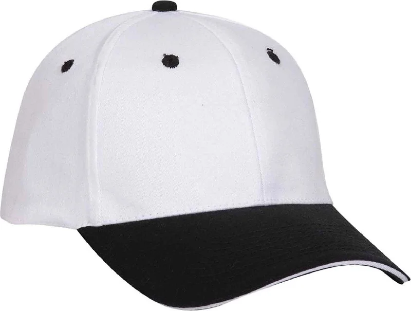 Hat With Ear Flaps-OTTO 12-267 Stretchable Deluxe Brushed Cotton Twill Sandwich Visor Low Profile Pro Style Cap (S/M) - Black White White