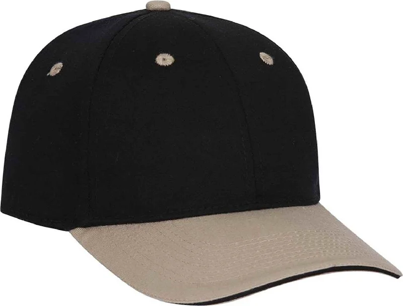 Hat With Fitted Design-OTTO 12-267 Stretchable Deluxe Brushed Cotton Twill Sandwich Visor Low Profile Pro Style Cap (S/M) - Khaki Black Black