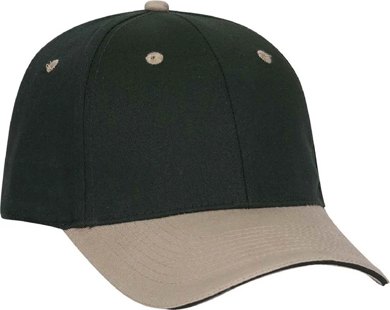 Hat With Snapback-OTTO 12-267 Stretchable Deluxe Brushed Cotton Twill Sandwich Visor Low Profile Pro Style Cap (S/M) - Khaki Dark Green Dark Green