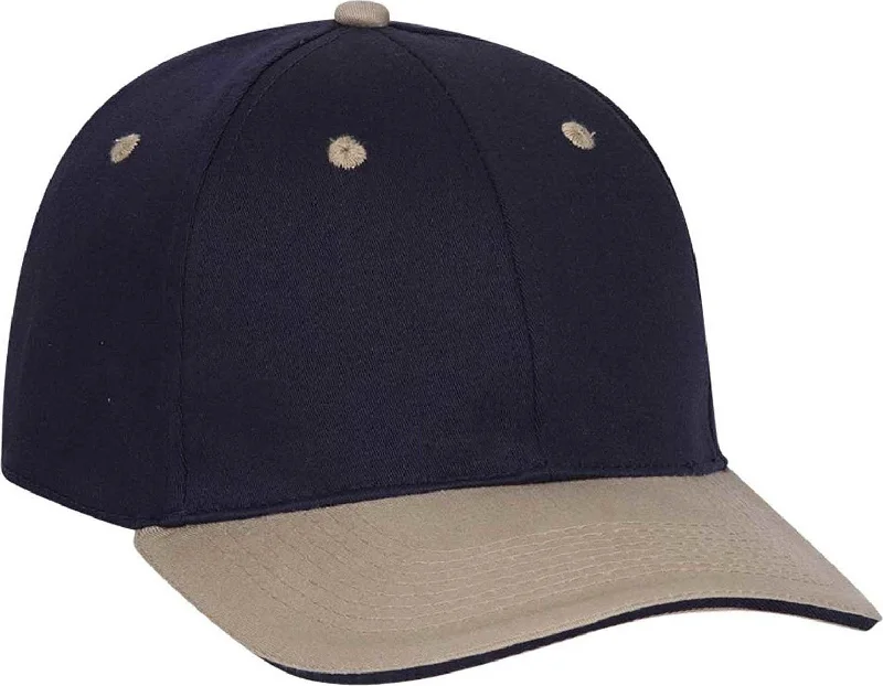 Hat With Elastic Band-OTTO 12-267 Stretchable Deluxe Brushed Cotton Twill Sandwich Visor Low Profile Pro Style Cap (S/M) - Khaki Navy Navy