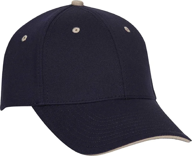 Hat With Adjustable Strap-OTTO 12-267 Stretchable Deluxe Brushed Cotton Twill Sandwich Visor Low Profile Pro Style Cap (S/M) - Navy Navy Khaki