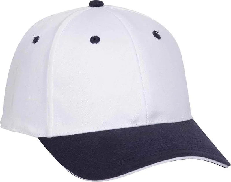 Hat With Short Brim-OTTO 12-267 Stretchable Deluxe Brushed Cotton Twill Sandwich Visor Low Profile Pro Style Cap (S/M) - Navy White White