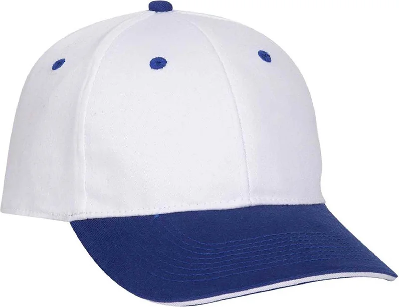 Hat With Wide Brim-OTTO 12-267 Stretchable Deluxe Brushed Cotton Twill Sandwich Visor Low Profile Pro Style Cap (S/M) - Royal White White