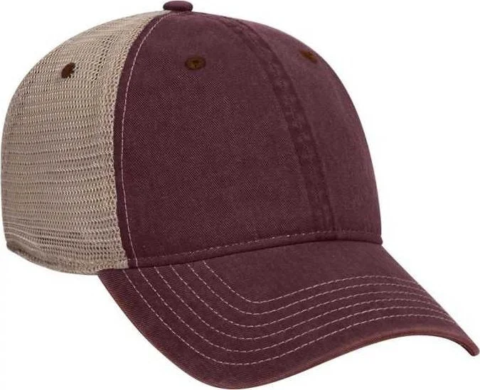 Hat For Small Head-OTTO 121-1297  6 Panel Low Profile Soft Polyester Mesh Back Baseball Cap - Maroon Maroon Khaki