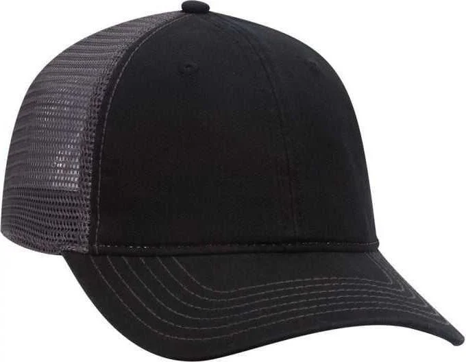 Hat For Petite Women-OTTO 121-858 Superior Garment Washed Cotton Twill Low Profile Pro Style Mesh Back Cap - Black Black Charcoal